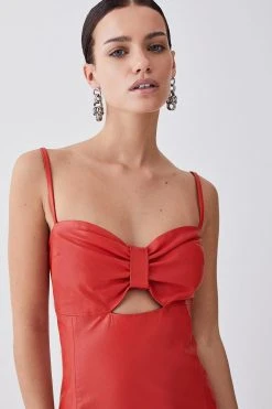 Karen Millen Petite Leather Bow Midi Pencil Dress 10 Karen Millen Petite Leather Bow Midi Pencil Dress -Karen Millen shop red petite leather bow midi pencil dress 3