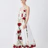 Karen Millen Petite Rose Embroidered Cotton Organdie Midi Dress 2 Karen Millen Petite Rose Embroidered Cotton Organdie Midi Dress -Karen Millen shop red petite rose embroidered cotton organdie midi dress