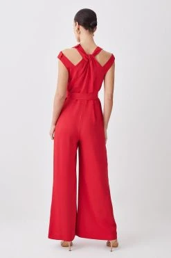 Karen Millen Petite Soft Tailored Wide Leg Jumpsuit -Karen Millen shop red petite soft tailored wide leg jumpsuit 4