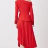Karen Millen Petite Tailored Crepe Asymmetric Pleated Midi Dress -Karen Millen shop red petite tailored crepe asymmetric pleated midi dress