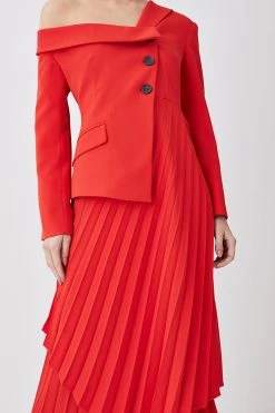 Karen Millen Petite Tailored Crepe Asymmetric Pleated Midi Dress