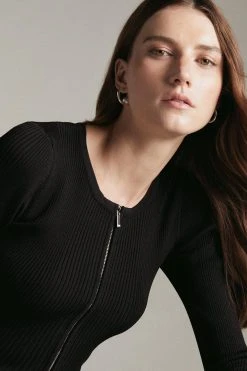 Karen Millen Rib Zip Through Cardigan -Karen Millen shop red rib zip through cardigan 1