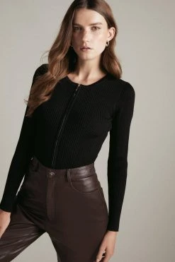 Karen Millen Rib Zip Through Cardigan -Karen Millen shop red rib zip through cardigan 2