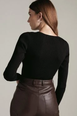 Karen Millen Rib Zip Through Cardigan -Karen Millen shop red rib zip through cardigan 3