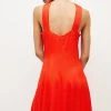 Karen Millen Satin Back Crepe Eyelet Short Mini Dress -Karen Millen shop red satin back crepe eyelet short mini dress