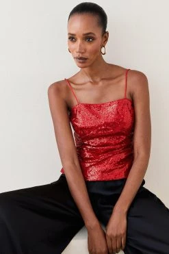 Karen Millen Sequin Strappy Cami Top -Karen Millen shop red sequin strappy cami top 1