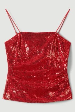 Karen Millen Sequin Strappy Cami Top -Karen Millen shop red sequin strappy cami top 3