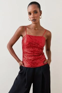 Karen Millen Sequin Strappy Cami Top -Karen Millen shop red sequin strappy cami top 4