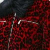 Karen Millen Shearling Leopard Print Vinyl Contrast Coat -Karen Millen shop red shearling leopard print vinyl contrast coat