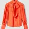 Karen Millen Silk Viscose Satin Pussy Bow Woven Shirt 2 Karen Millen Silk Viscose Satin Pussy Bow Woven Shirt -Karen Millen shop red silk viscose satin pussy bow woven shirt