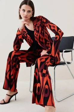 Karen Millen Slinky Geo Jacquard Knit Trousers