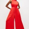 Karen Millen Soft Tailored Pleated Panel Jumpsuit -Karen Millen shop red soft tailored pleated panel jumpsuit