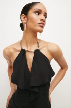 Karen Millen Soft Tailored Waterfall Chain Detail Mini Dress 8 Karen Millen Soft Tailored Waterfall Chain Detail Mini Dress -Karen Millen shop red soft tailored waterfall chain detail mini dress 2