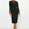 Karen Millen Stud Detail Split Sleeve Pencil Midi Dress -Karen Millen shop red stud detail split sleeve pencil midi dress