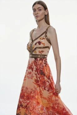 Karen Millen Tall Beaded And Embroidery Woven Midi Dress -Karen Millen shop red tall beaded and embroidery woven midi dress 3