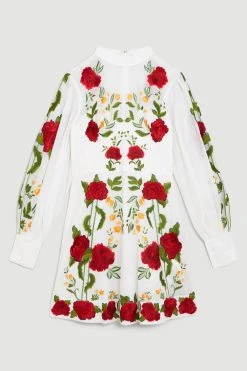 Karen Millen Tall Rose Embroidered Cotton Organdie Mini Dress
