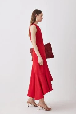 Karen Millen Tall Soft Tailored Sleeveless Full Skirt High Low Midi Dress 9 Karen Millen Tall Soft Tailored Sleeveless Full Skirt High Low Midi Dress -Karen Millen shop red tall soft tailored sleeveless full skirt high low midi dress 1