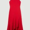 Karen Millen Tall Soft Tailored Sleeveless Full Skirt High Low Midi Dress -Karen Millen shop red tall soft tailored sleeveless full skirt high low midi dress