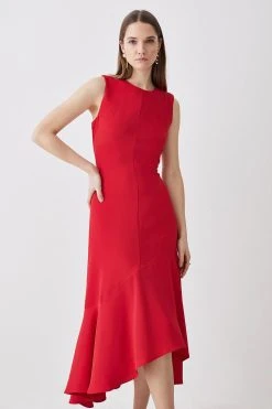 Karen Millen Tall Soft Tailored Sleeveless Full Skirt High Low Midi Dress 10 Karen Millen Tall Soft Tailored Sleeveless Full Skirt High Low Midi Dress -Karen Millen shop red tall soft tailored sleeveless full skirt high low midi dress 2