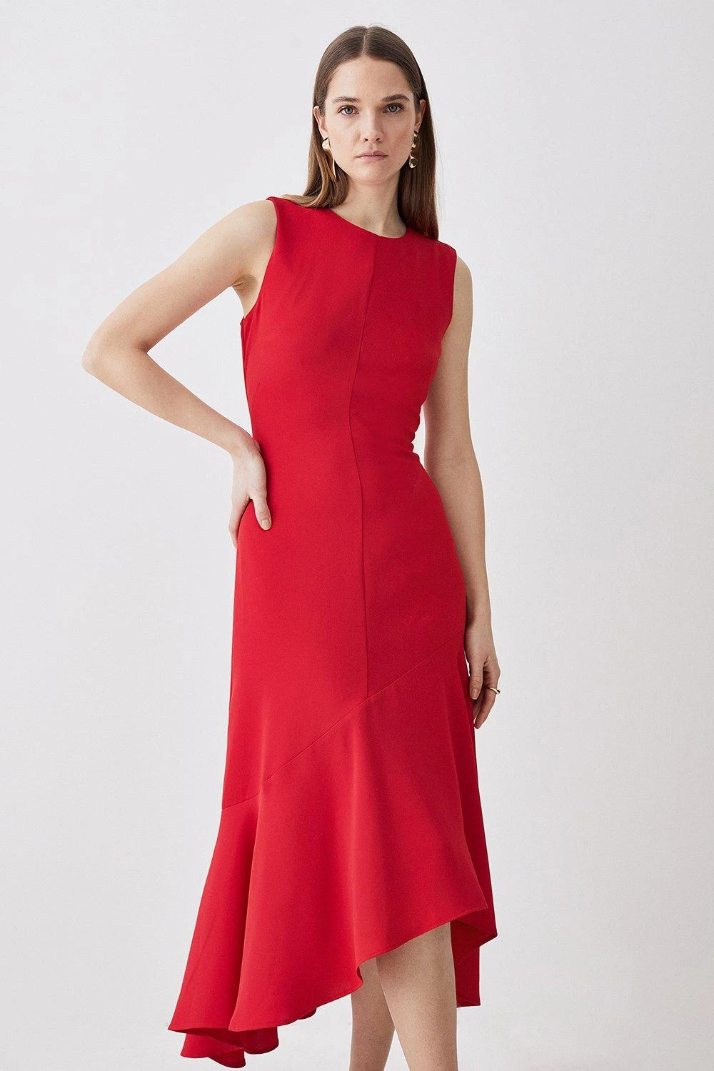 Karen Millen Tall Soft Tailored Sleeveless Full Skirt High Low Midi Dress 5 Karen Millen Tall Soft Tailored Sleeveless Full Skirt High Low Midi Dress - Image 3