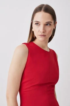 Karen Millen Tall Soft Tailored Sleeveless Full Skirt High Low Midi Dress 12 Karen Millen Tall Soft Tailored Sleeveless Full Skirt High Low Midi Dress -Karen Millen shop red tall soft tailored sleeveless full skirt high low midi dress 4