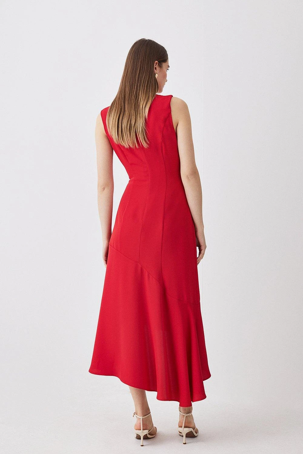 Karen Millen Tall Soft Tailored Sleeveless Full Skirt High Low Midi Dress 8 Karen Millen Tall Soft Tailored Sleeveless Full Skirt High Low Midi Dress - Image 6