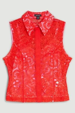 Karen Millen The Founder Collared Lace Woven Top -Karen Millen shop red the founder collared lace woven top 2