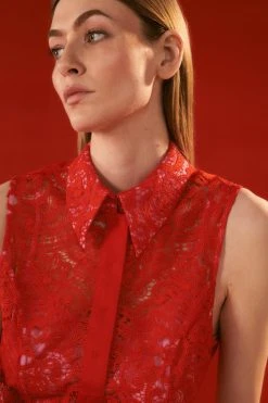 Karen Millen The Founder Collared Lace Woven Top