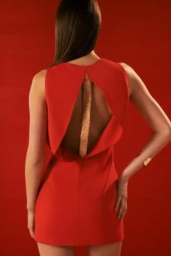 Karen Millen The Founder Compact Stretch Viscose Sequin Back Detail Mini Dress -Karen Millen shop red the founder compact stretch viscose sequin back detail mini dress 2