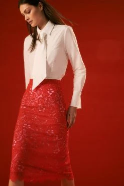 Karen Millen The Founder Lace Woven Skirt 12 Karen Millen The Founder Lace Woven Skirt -Karen Millen shop red the founder lace woven skirt 1 4
