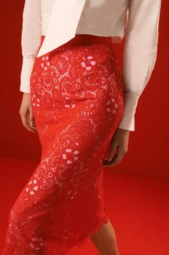 Karen Millen The Founder Lace Woven Skirt 13 Karen Millen The Founder Lace Woven Skirt -Karen Millen shop red the founder lace woven skirt 1 5