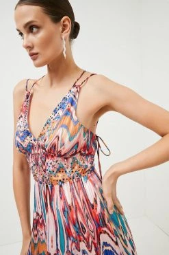 Karen Millen Tie Dye Studded Woven Strappy Maxi -Karen Millen shop red tie dye studded woven strappy maxi 1 2