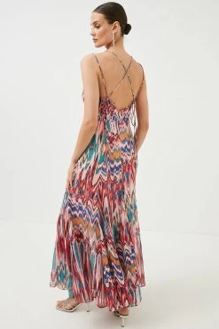 Karen Millen Tie Dye Studded Woven Strappy Maxi -Karen Millen shop red tie dye studded woven strappy maxi 1 3