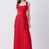 Karen Millen Top Stitch Satin Woven Midi Dress -Karen Millen shop red top stitch satin woven midi dress