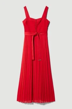 Karen Millen Top Stitch Satin Woven Midi Dress -Karen Millen shop red top stitch satin woven midi dress 2