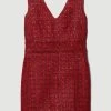 Karen Millen Tweed Frayed Waistband Detail Mini Dress -Karen Millen shop red tweed frayed waistband detail mini dress
