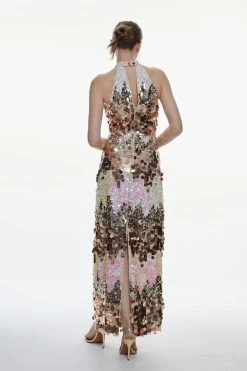 Karen Millen Disc Sequin Halter Maxi Dress