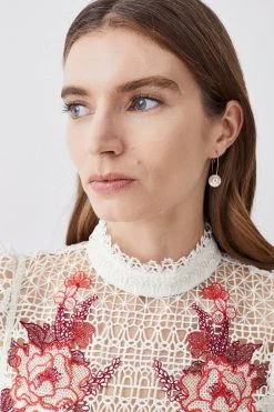 Karen Millen Rose Guipure Lace Embroidered Mini Dress -Karen Millen shop rose guipure lace embroidered mini dress 1