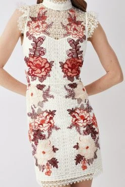 Karen Millen Rose Guipure Lace Embroidered Mini Dress -Karen Millen shop rose guipure lace embroidered mini dress 2
