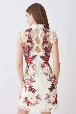 Karen Millen Rose Guipure Lace Embroidered Mini Dress -Karen Millen shop rose guipure lace embroidered mini dress 3
