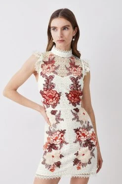 Karen Millen Rose Guipure Lace Embroidered Mini Dress -Karen Millen shop rose guipure lace embroidered mini dress 4