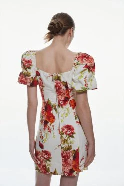 Karen Millen Rose Print Linen Viscose Woven Dress