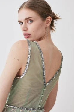 Karen Millen Beaded Embellished Irridecent Mini Dress -Karen Millen shop sage beaded embellished irridecent mini dress 2