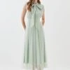 Karen Millen Lydia Millen Mesh Sweeping Pussy Bow Woven Maxi Dress -Karen Millen shop sage lydia millen mesh sweeping pussy bow woven maxi dress
