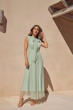 Karen Millen Lydia Millen Mesh Sweeping Pussy Bow Woven Maxi Dress -Karen Millen shop sage lydia millen mesh sweeping pussy bow woven maxi dress 2