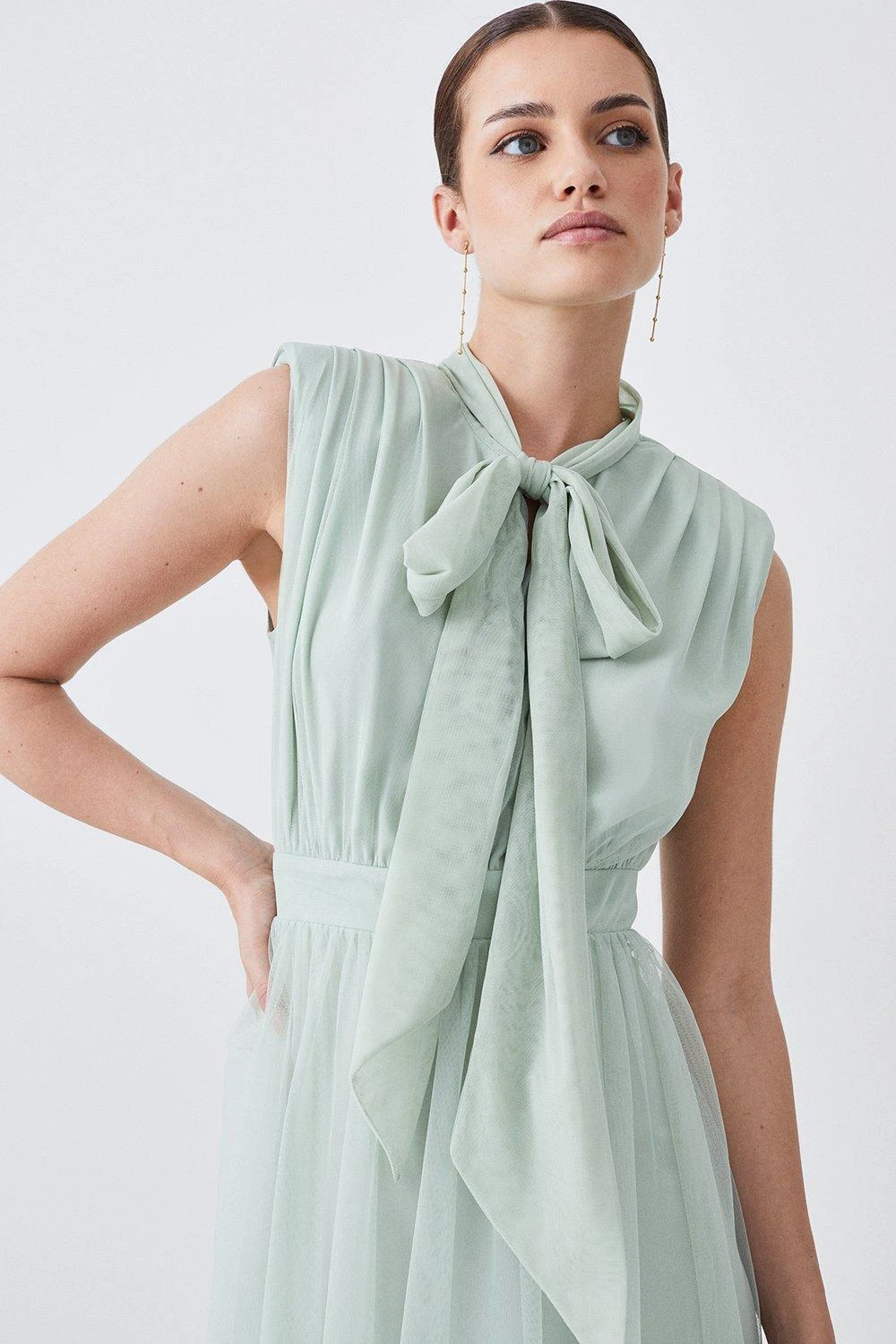 Karen Millen Lydia Millen Petite Mesh Sweeping Pussy Bow Woven Maxi Dress 4 Karen Millen Lydia Millen Petite Mesh Sweeping Pussy Bow Woven Maxi Dress - Image 2