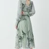 Karen Millen Lydia Millen Tall Size Floral Applique Pleated Maxi Dress