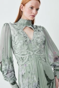 Karen Millen Lydia Millen Tall Size Floral Applique Pleated Maxi Dress -Karen Millen shop sage lydia millen tall size floral applique pleated maxi dress 2