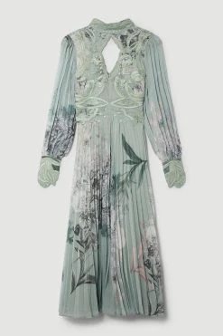 Karen Millen Lydia Millen Tall Size Floral Applique Pleated Maxi Dress -Karen Millen shop sage lydia millen tall size floral applique pleated maxi dress 3