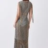 Karen Millen Petite Beaded Fringed Woven Maxi Dress